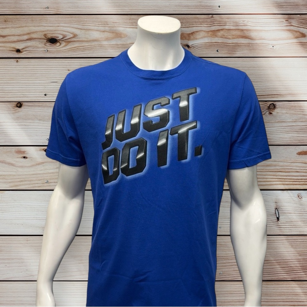 Nike Dri-Fit Blue Black White "Just Do It" Design Graphic Men's T-Shirt Large
